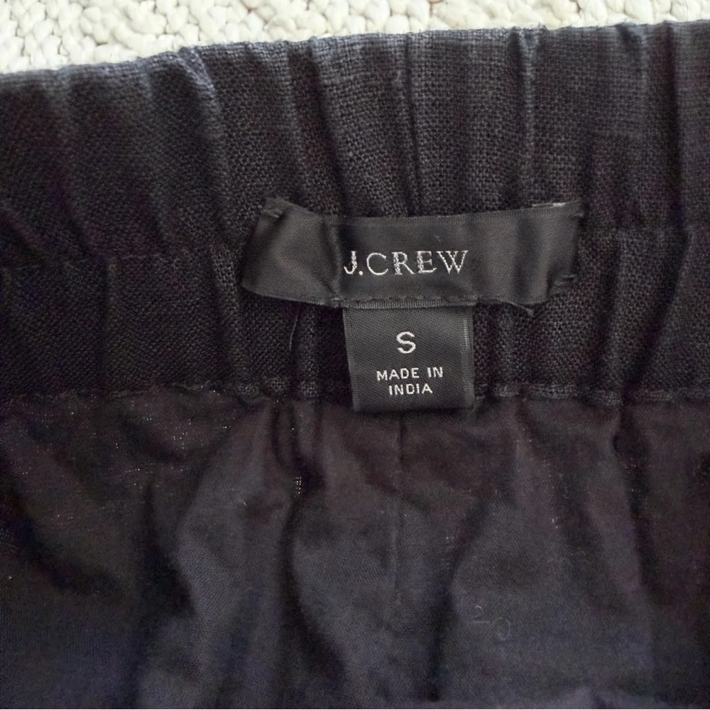 J CREW Black Linen Sidewalk Skirt Elastic Waist Pull On Womens SMALL EUC